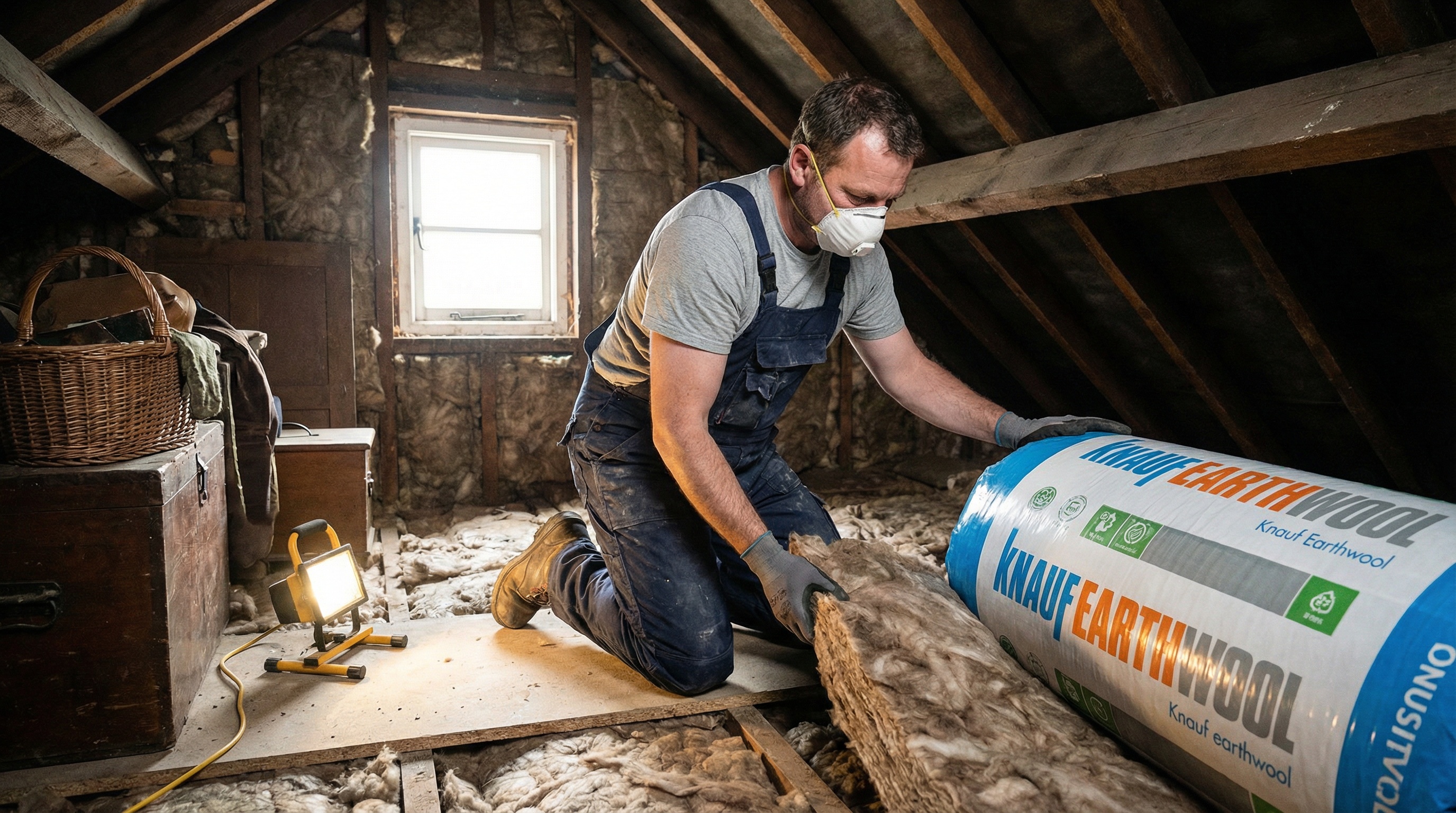 Loft insulation being installed in a Cardiff home